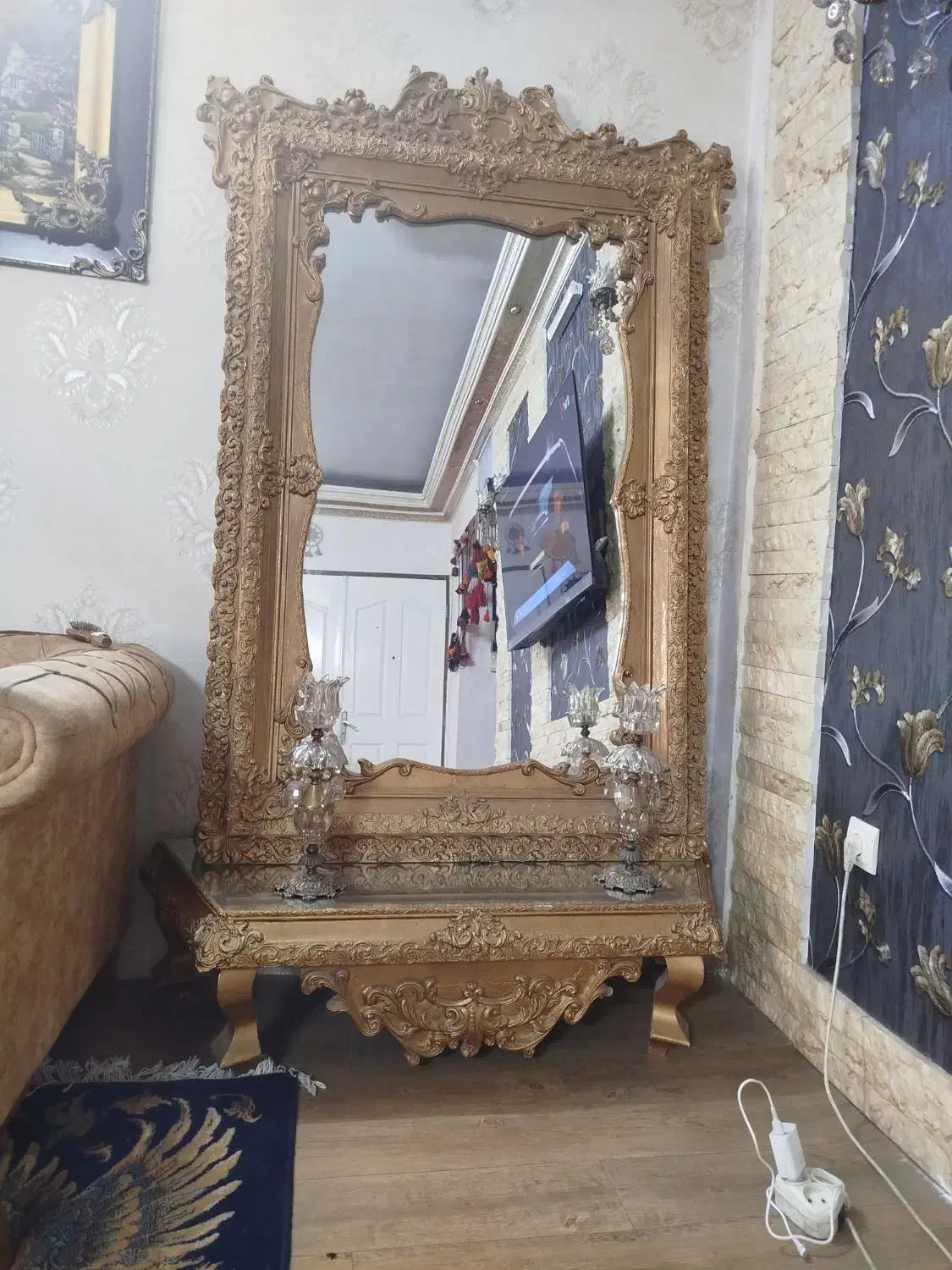 آینه کنسول و شمعدانی|بوفه، ویترین، کنسول|مشهد, الهیه|دیوار