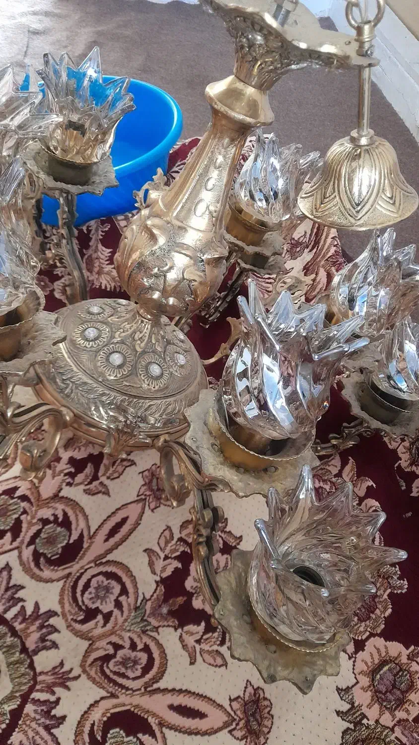 لوستر ۶ شاخه ۱۲ شعله برنجی در حد نو|لوستر و چراغ آویز|تهران, جردن|دیوار