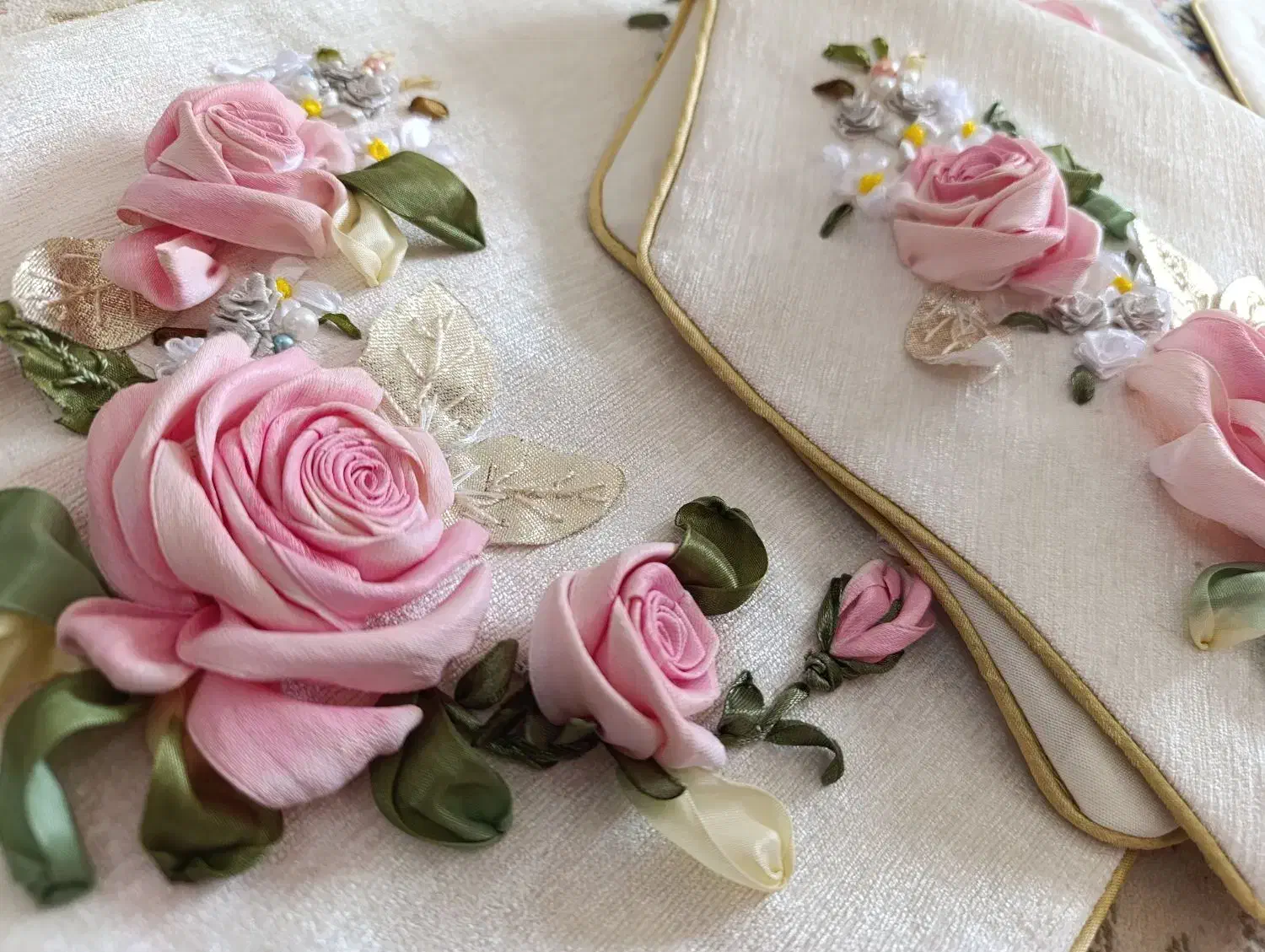 ست رومیزی روبان دوزی|پرده، رانر، رومیزی|یزد, |دیوار