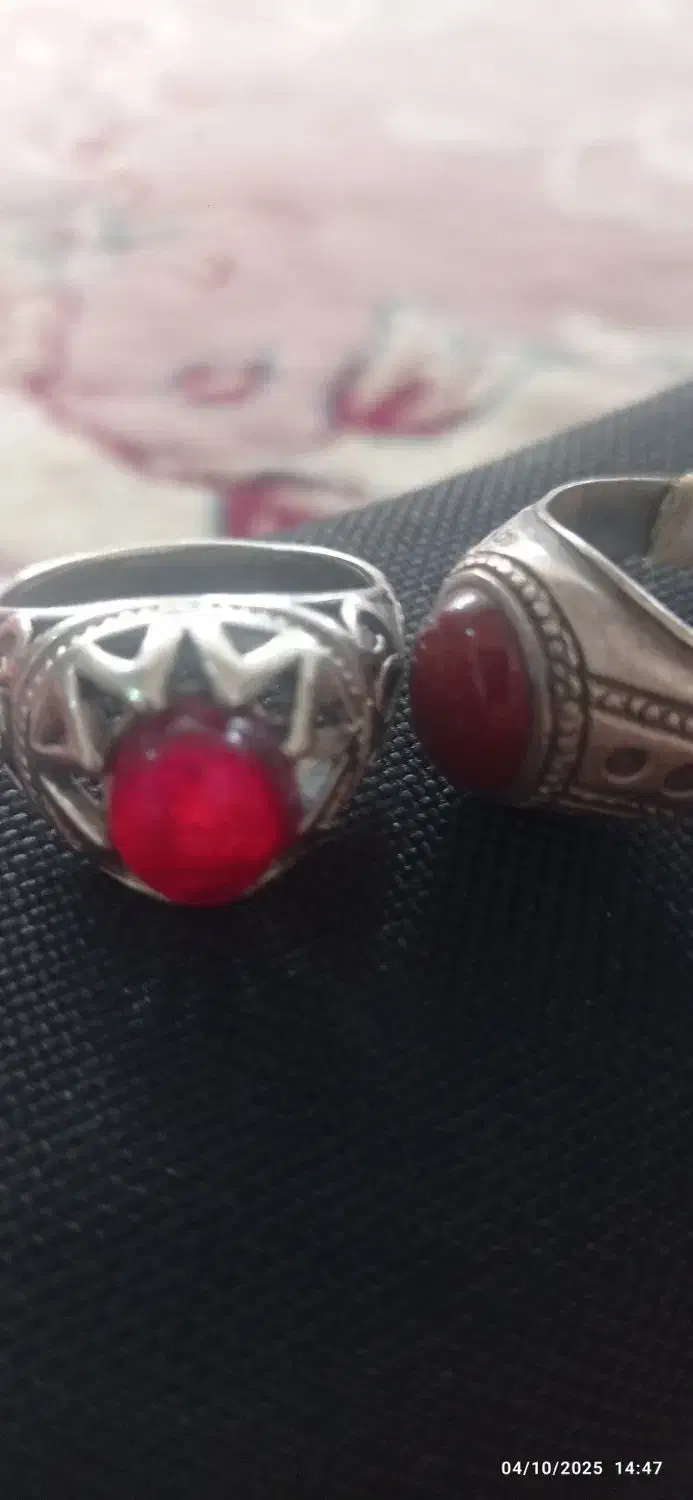 انگشتر نقره ۹۲۵با سنگ عقیق یمنی و یاقوت سرخ|زیورآلات و اکسسوری|ملایر, |دیوار