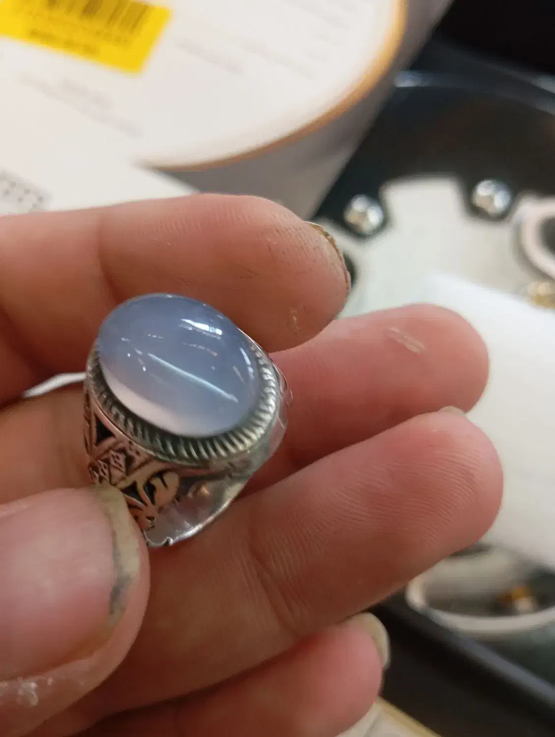 انگشتر عقیق کبود رگه دار|جواهرات|قرچک, باقرآباد|دیوار