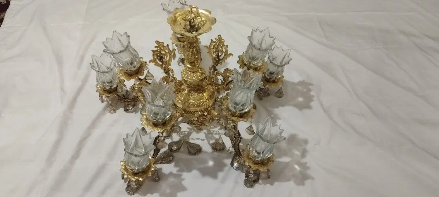 لوستر برنجی ۵شعله دوبل|لوستر و چراغ آویز|بیرجند, |دیوار