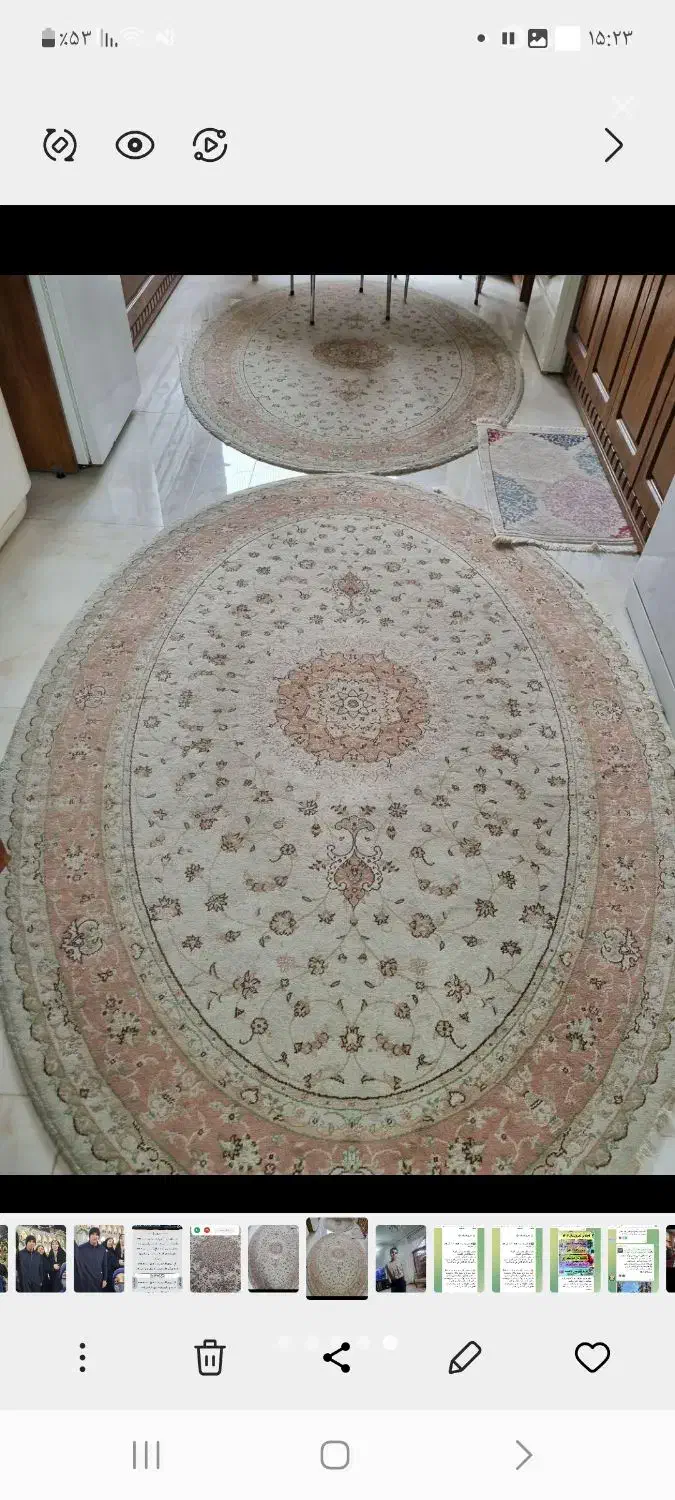دو عدد فرش بیضی تراکم بالا یکونیم در دوونیم|فرش|مشهد, حرم مطهر رضوی|دیوار