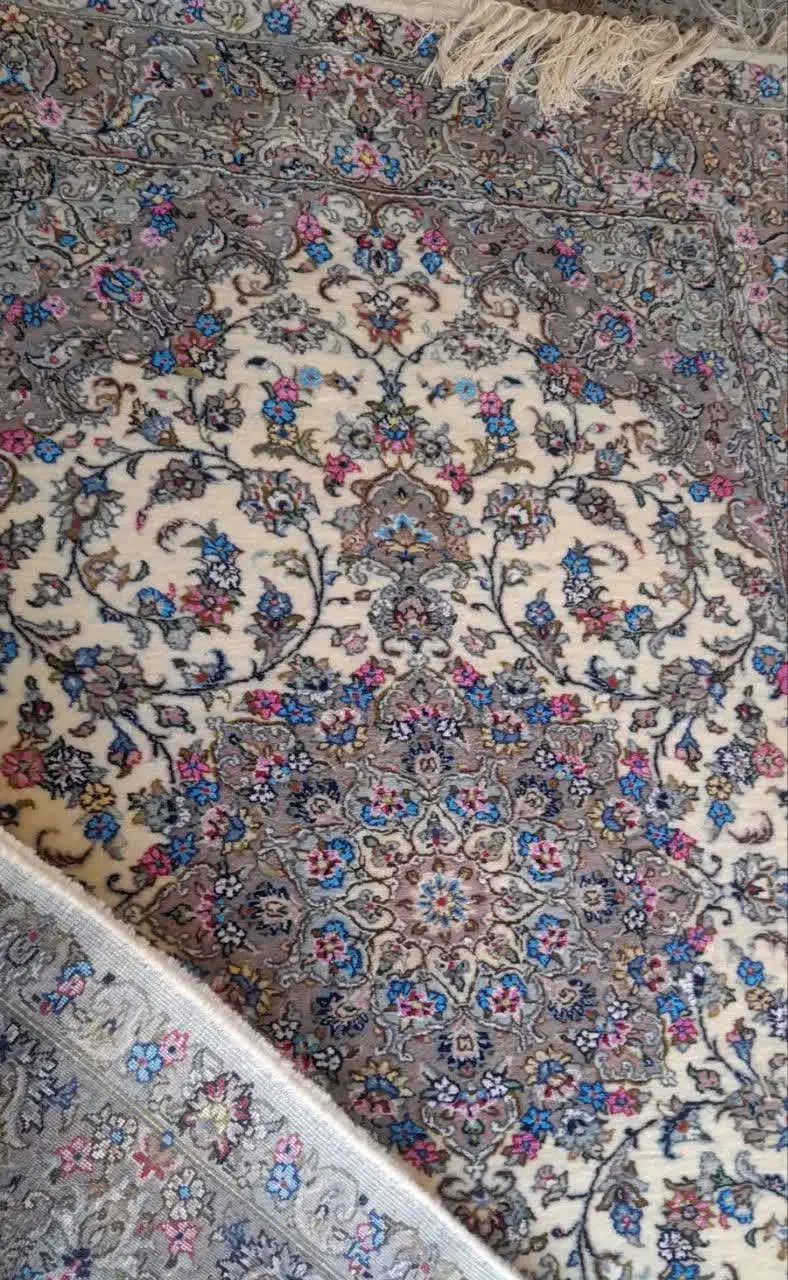 قالیچه دست بافت پشم و ابریشم|فرش|آران و بیدگل, |دیوار