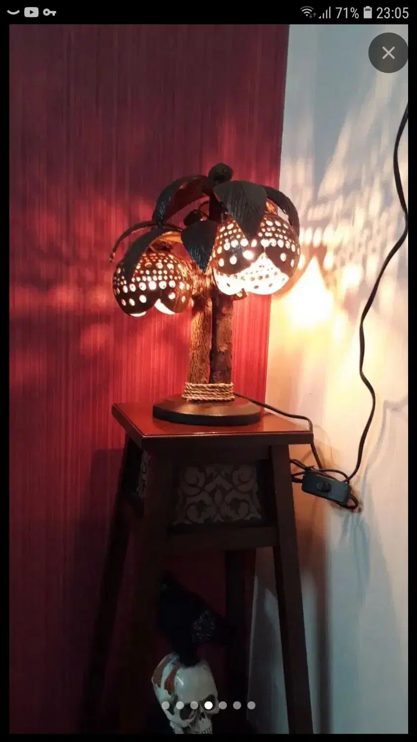 آباژور نارگیلی تایلندی تمام تراش با دست کمیاب.|چراغ خواب و آباژور|یزد, |دیوار