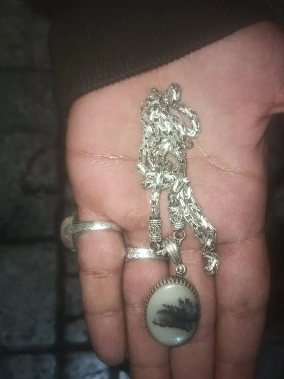 پلاک زنجیر نقره باسنگ شجر|جواهرات|رباطکریم, نصیرشهر|دیوار