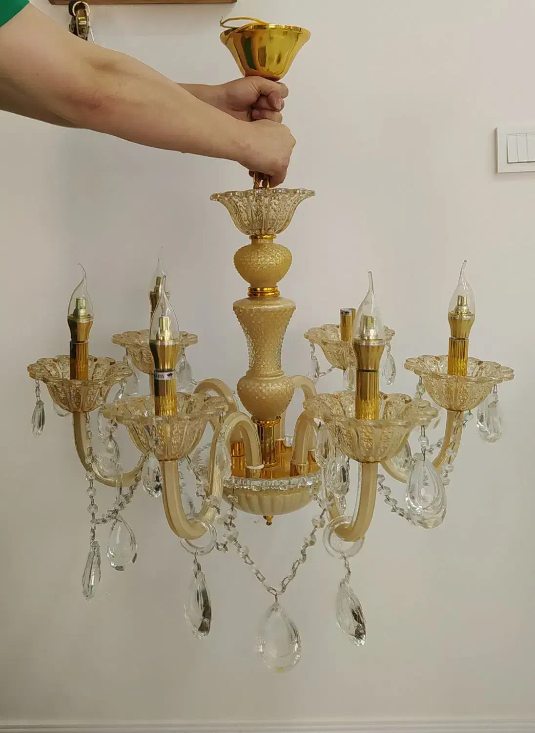 دو عدد لوستر کریستال ۶ شاخه در حدنو همراه لامپ|لوستر و چراغ آویز|ری, دولتآباد|دیوار