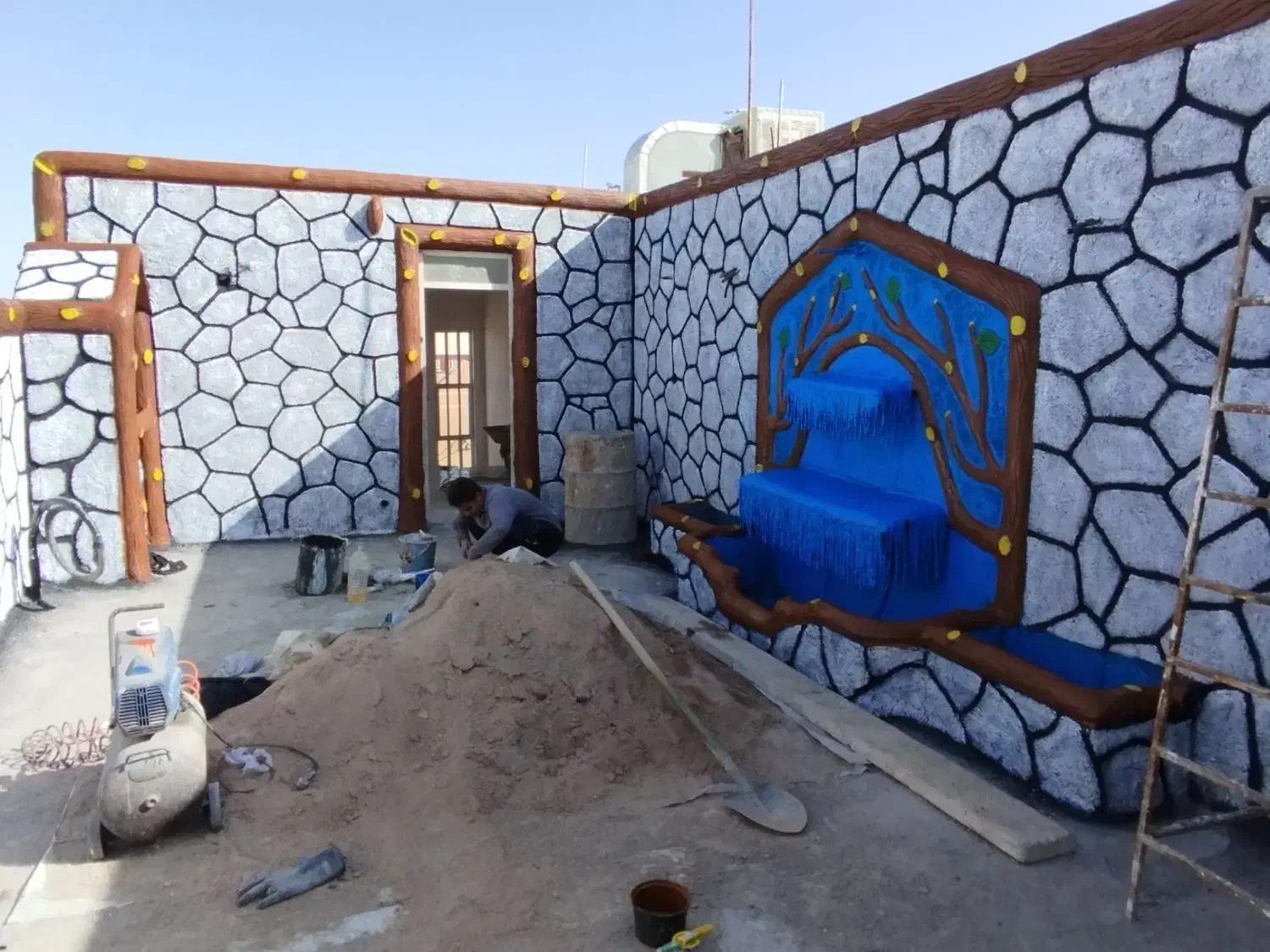 سیمان کاری طرح سنگ چوب رنگ آمیزی|خدمات پیشه و مهارت|سیرجان, |دیوار