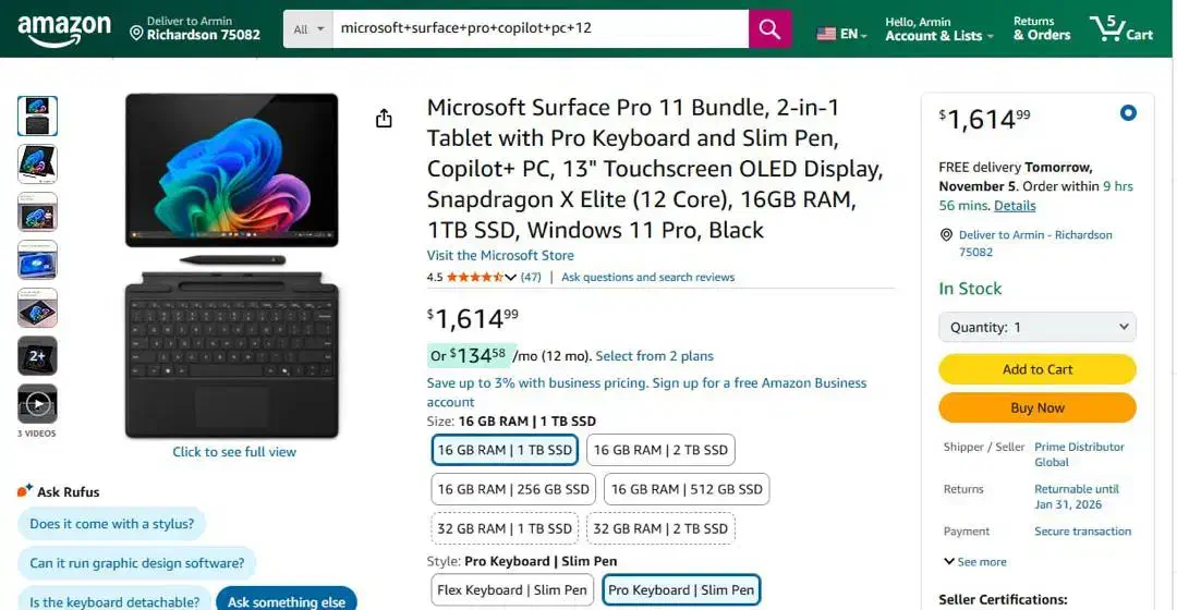 تبلت سرفیس پرو ۱۱ آکبند همراه با کیبورد و قلم|تبلت|تهران, درب دوم|دیوار
