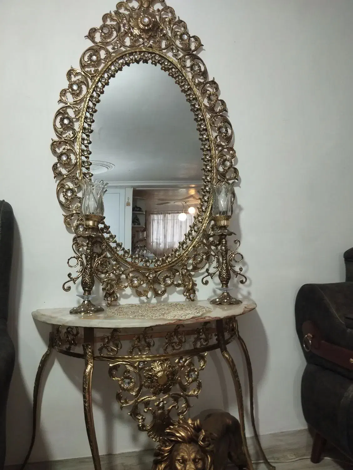 اینه کنسول برنز با شمعدونی برنز|بوفه، ویترین، کنسول|ارومیه, |دیوار