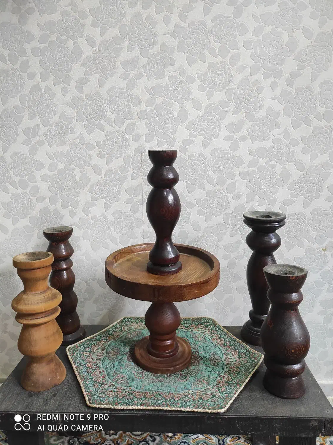 ۵ عدد جاشمعی چوبی خراطی شده با پایه کیک|صنایع دستی و سایر لوازم تزئینی|رودسر, |دیوار