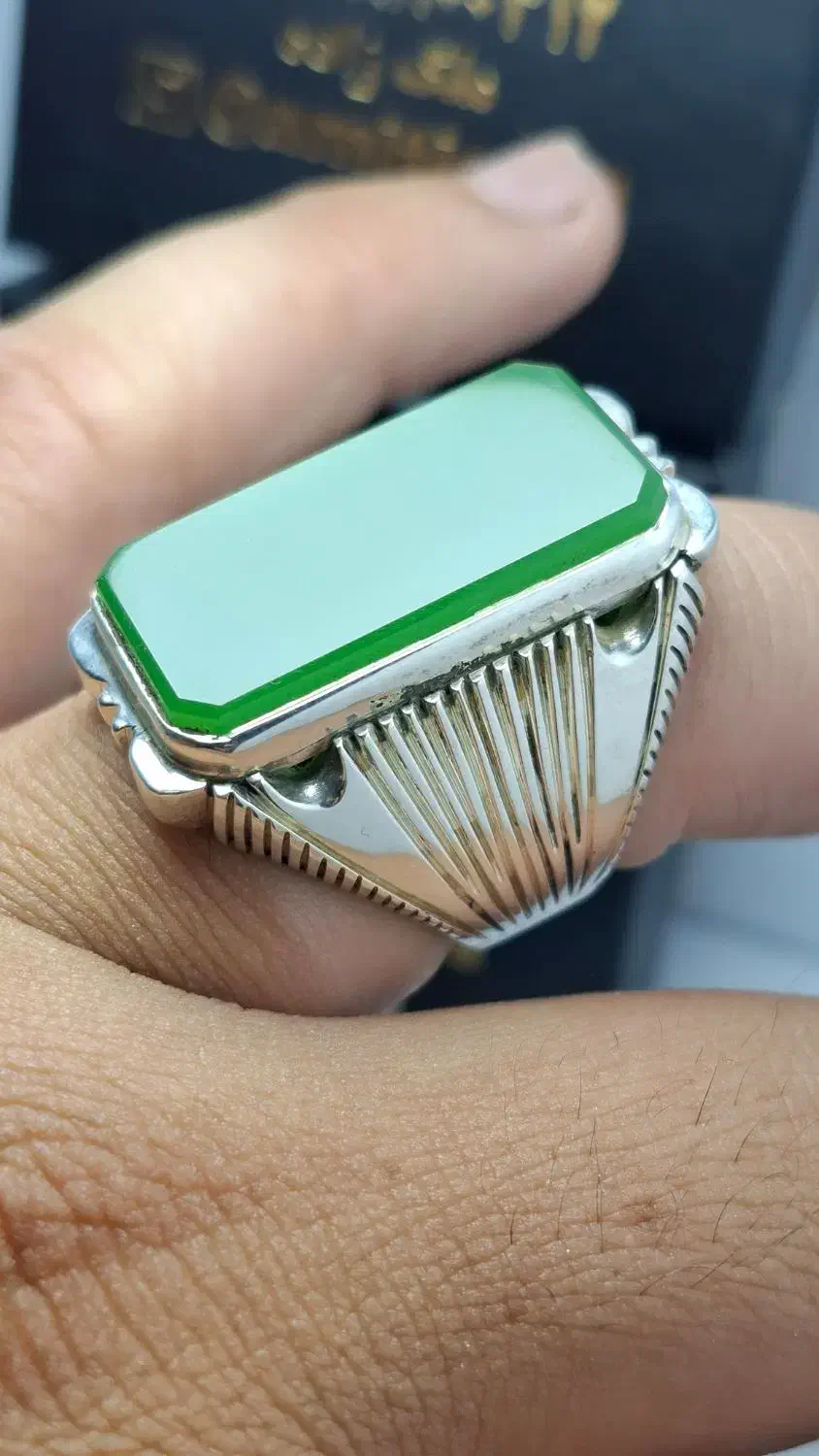 انگشتر نقره تمام دستساز با نگین یشم|جواهرات|ایلام, |دیوار