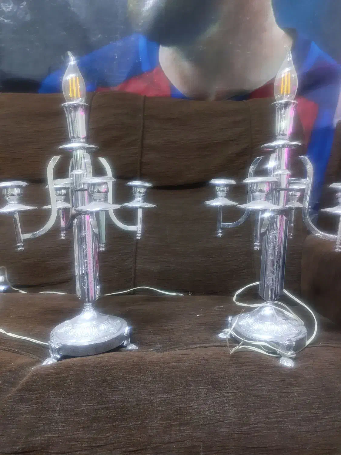 شمعدان تمام برنجی آب نقره|لوستر و چراغ آویز|اصفهان, برازنده|دیوار