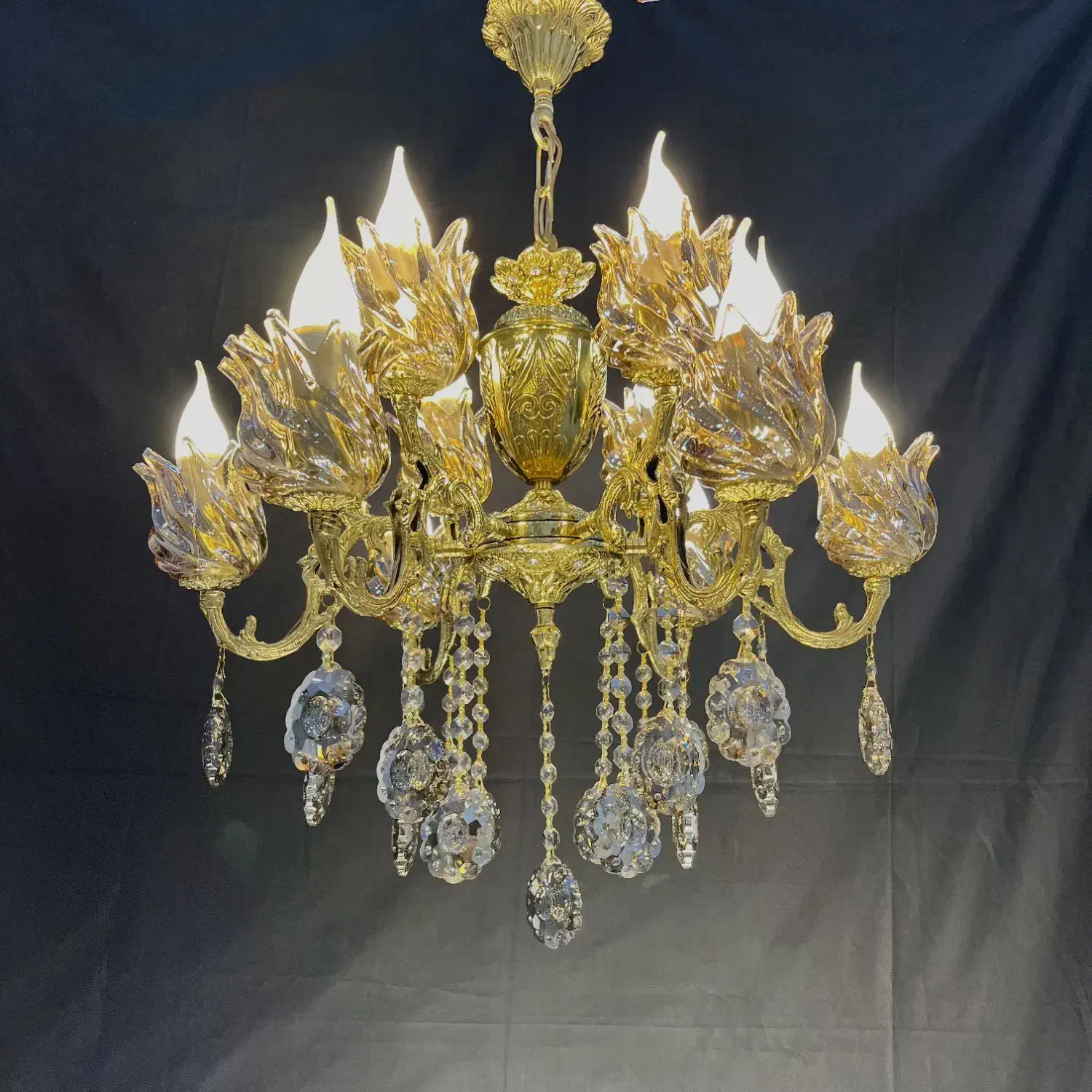 لوستر (مورانا) پنج شاخه ۱۰شعله تمام ستونی برنجی|لوستر و چراغ آویز|تهران, نعمت‌آباد|دیوار