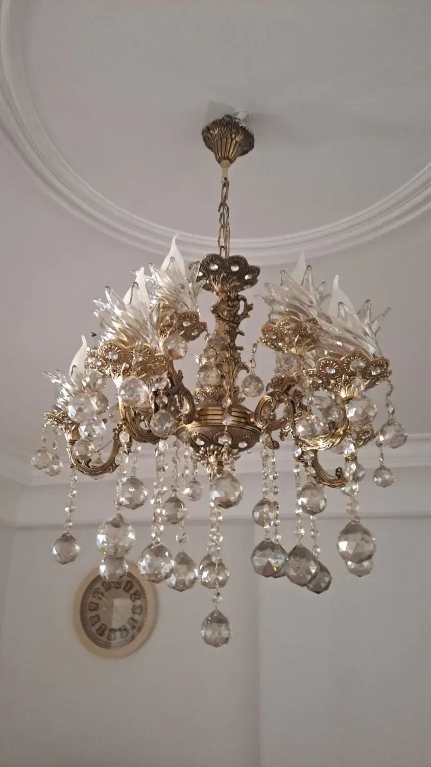 لوستر برنز پنج شاخه دوبل|لوستر و چراغ آویز|ساوه, |دیوار