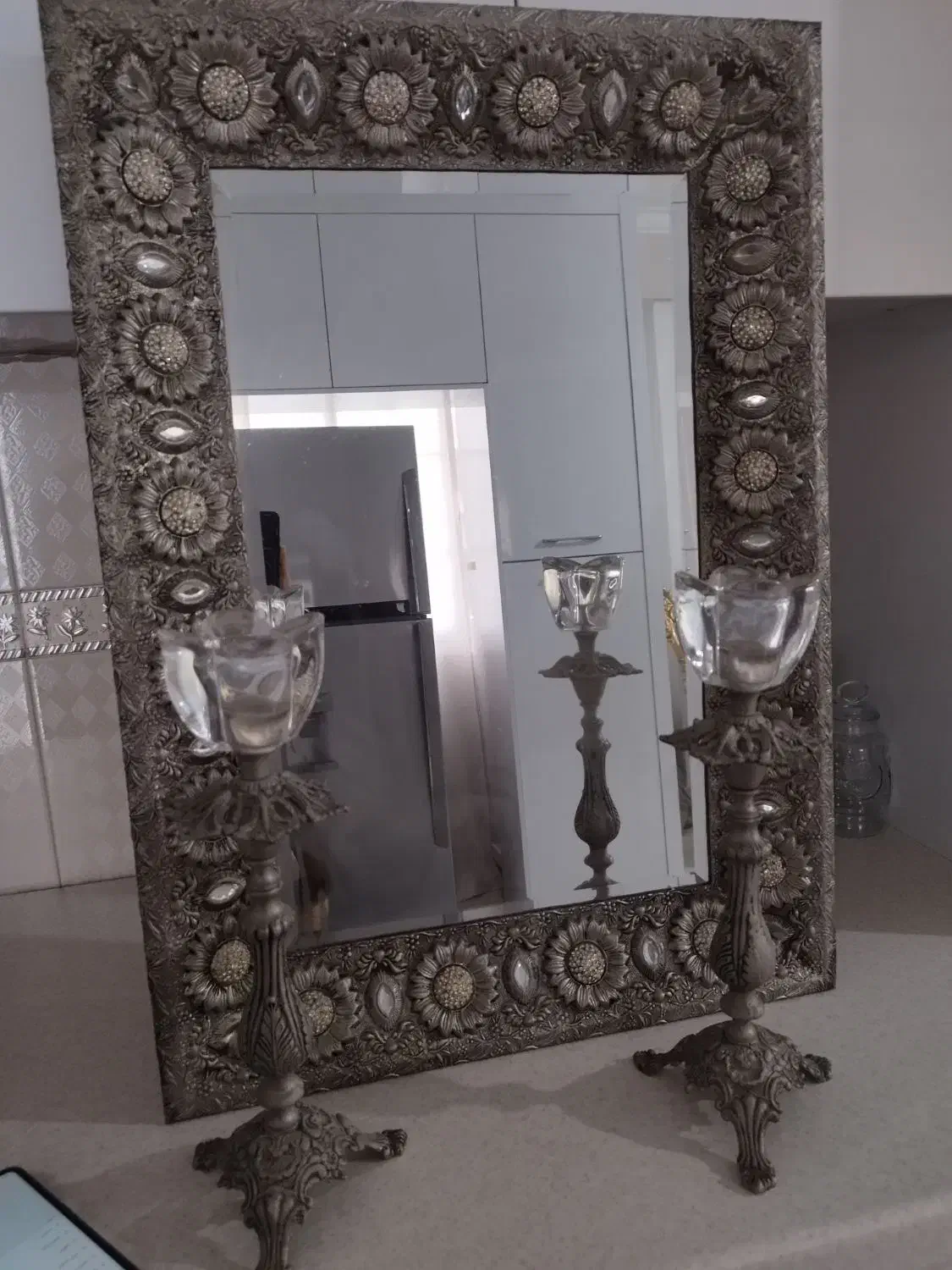 آینه و شمعدان برنج|صنایع دستی و سایر لوازم تزئینی|رشت, شهرک قدس|دیوار