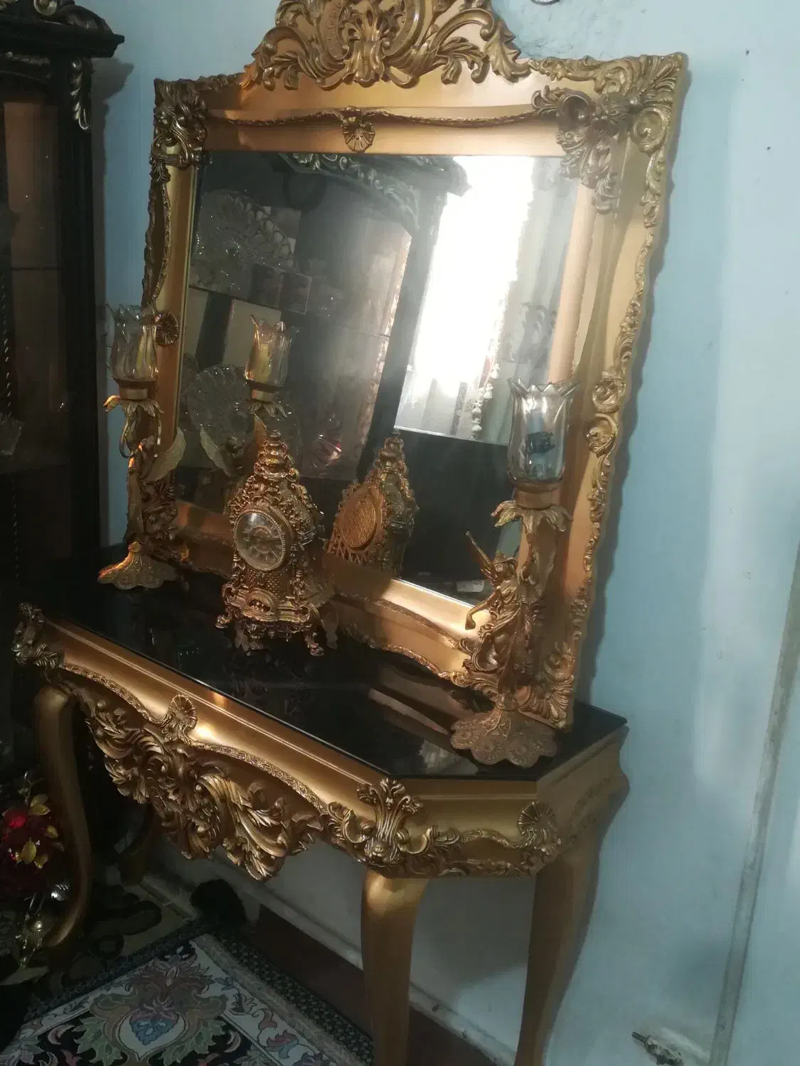 کنسول و آینه و شمعدون به همراه انگور رومیزی|بوفه، ویترین، کنسول|شهریار, شهریار|دیوار