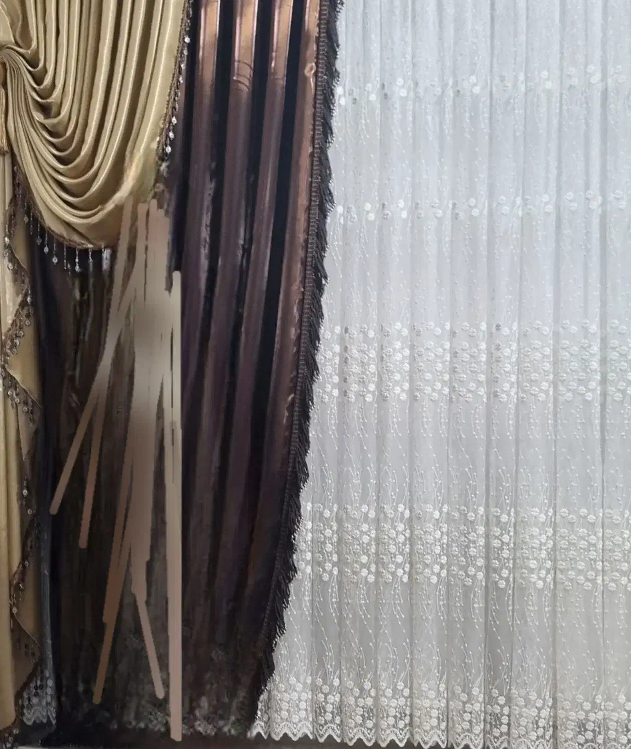 پرده ساتن ترک و زیر پرده توری درحدنو|پرده، رانر، رومیزی|هشتگرد, هشتگرد قدیم|دیوار