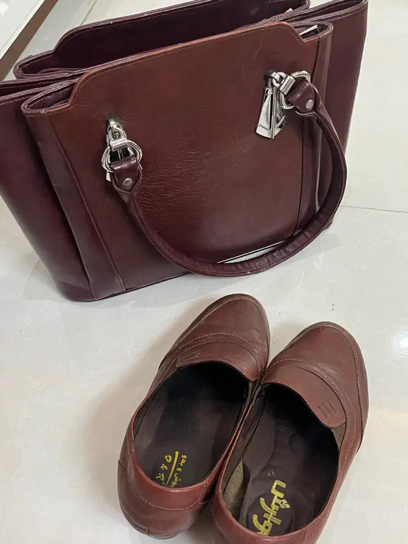 ست کیف و کفش چرم خالص خوشگل|کیف، کفش، کمربند|اندیشه, شهرک صدف|دیوار