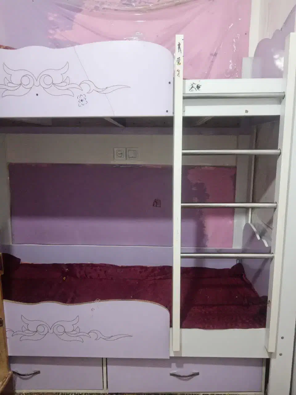 تخت دوطبقه دخترانه ام دی اف|تخت و سرویس خواب|کرمان, |دیوار