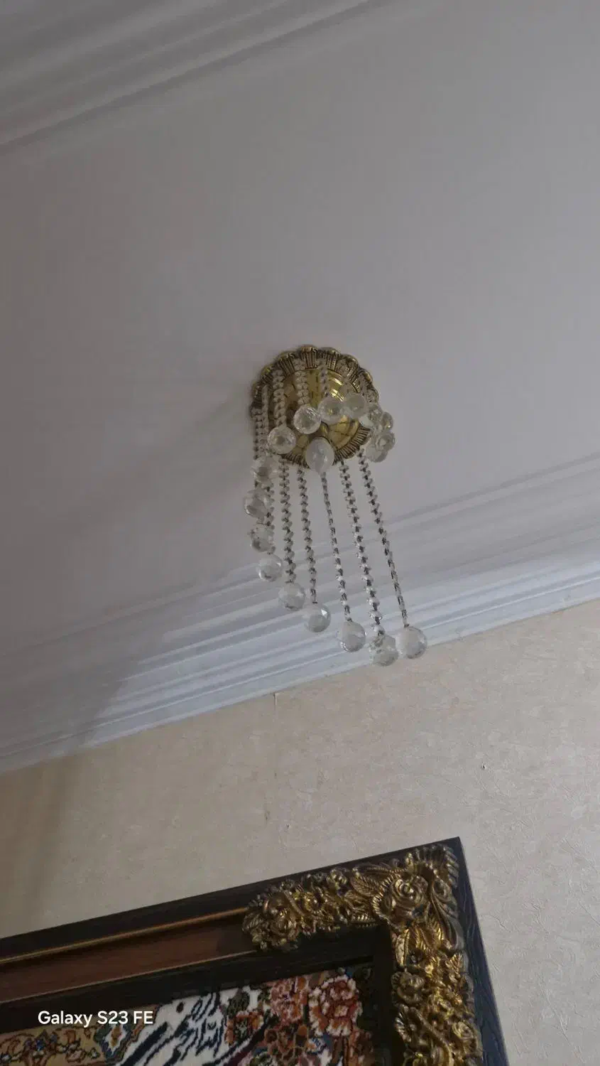 لوستر برنجی ۸ شاخه  با دو عدد دیوار کوب برنجی|لوستر و چراغ آویز|ساری, |دیوار