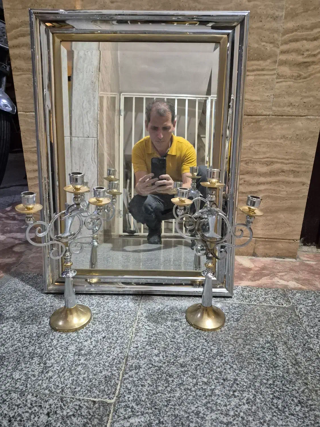 فروش آیینه و شمعدان برنج|آینه|ری, دیلمان|دیوار