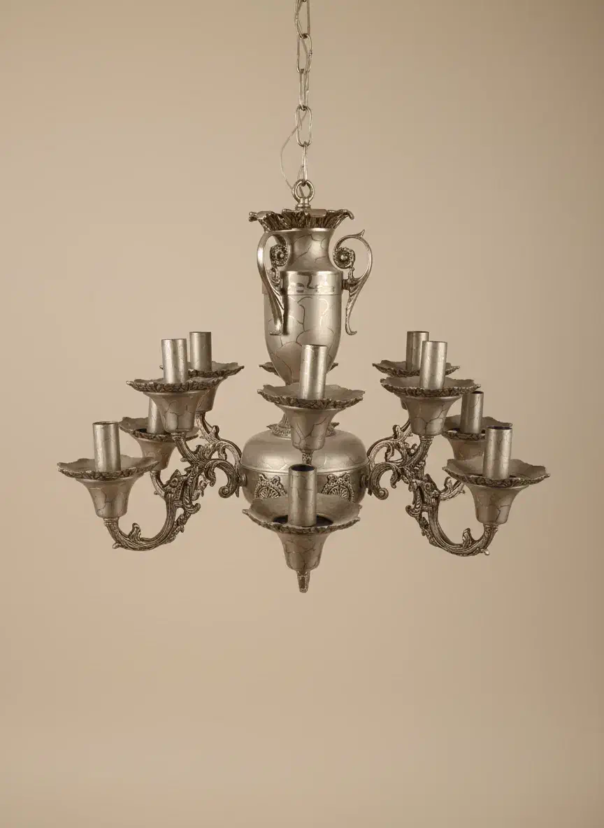 لوستر برنجی ۶ شاخه با ۱۲ روشنایی کاملا سالم|لوستر و چراغ آویز|اشکذر, |دیوار