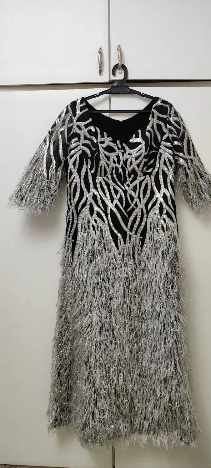 لباس مجلسی بلند مشکی نقره ای بسیار شیک وسالم|لباس|محمدشهر, شهرک نگین|دیوار