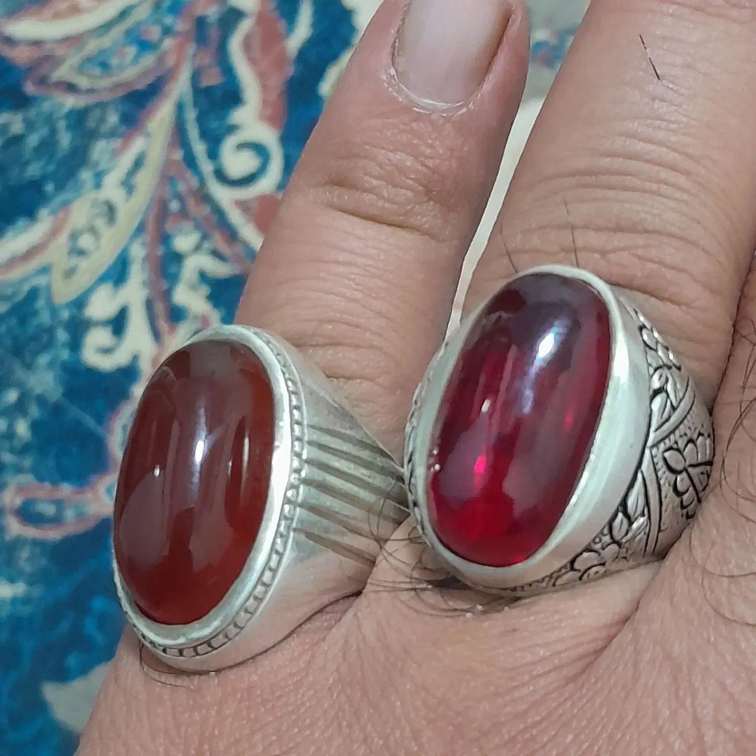 یک جفت انگشتر زیبا یاقوت وعقیق ابدار|جواهرات|خمینیشهر, |دیوار