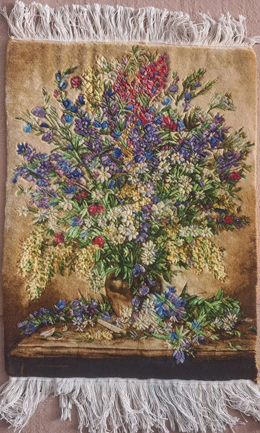 تابلو فرش دستبافت گل و گلدان|تابلو فرش|قزوین, |دیوار