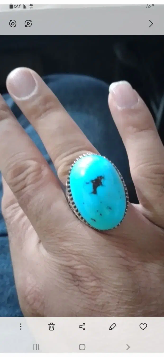 انگشترفیروزه مغزسنگ ۲طرف رخ دلفین پرستوروی سنگ|جواهرات|بومهن, |دیوار