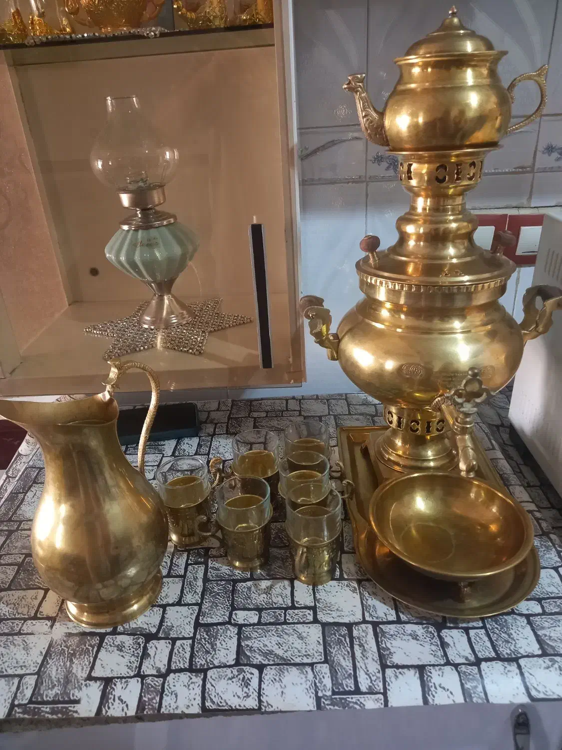 سماورواستکان برنجی|صنایع دستی و سایر لوازم تزئینی|ملایر, |دیوار