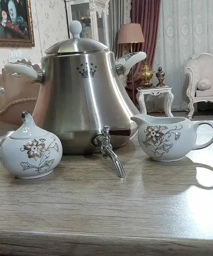 کتری استیل با قندان|قوری، کتری، قهوه‌ساز دستی|قم, تولید دارو و یخچال|دیوار