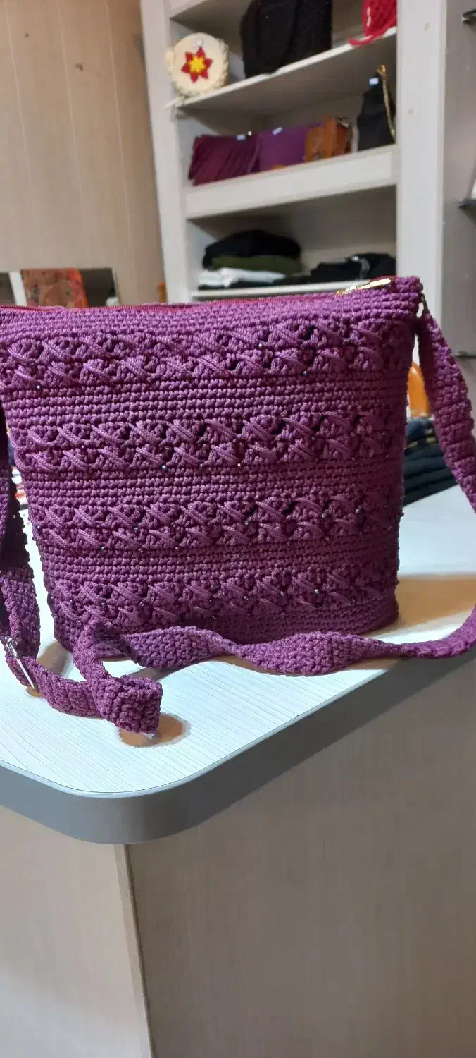 کیف مکرومه با آستر دوزی تمیز|کیف، کفش، کمربند|سامان, |دیوار