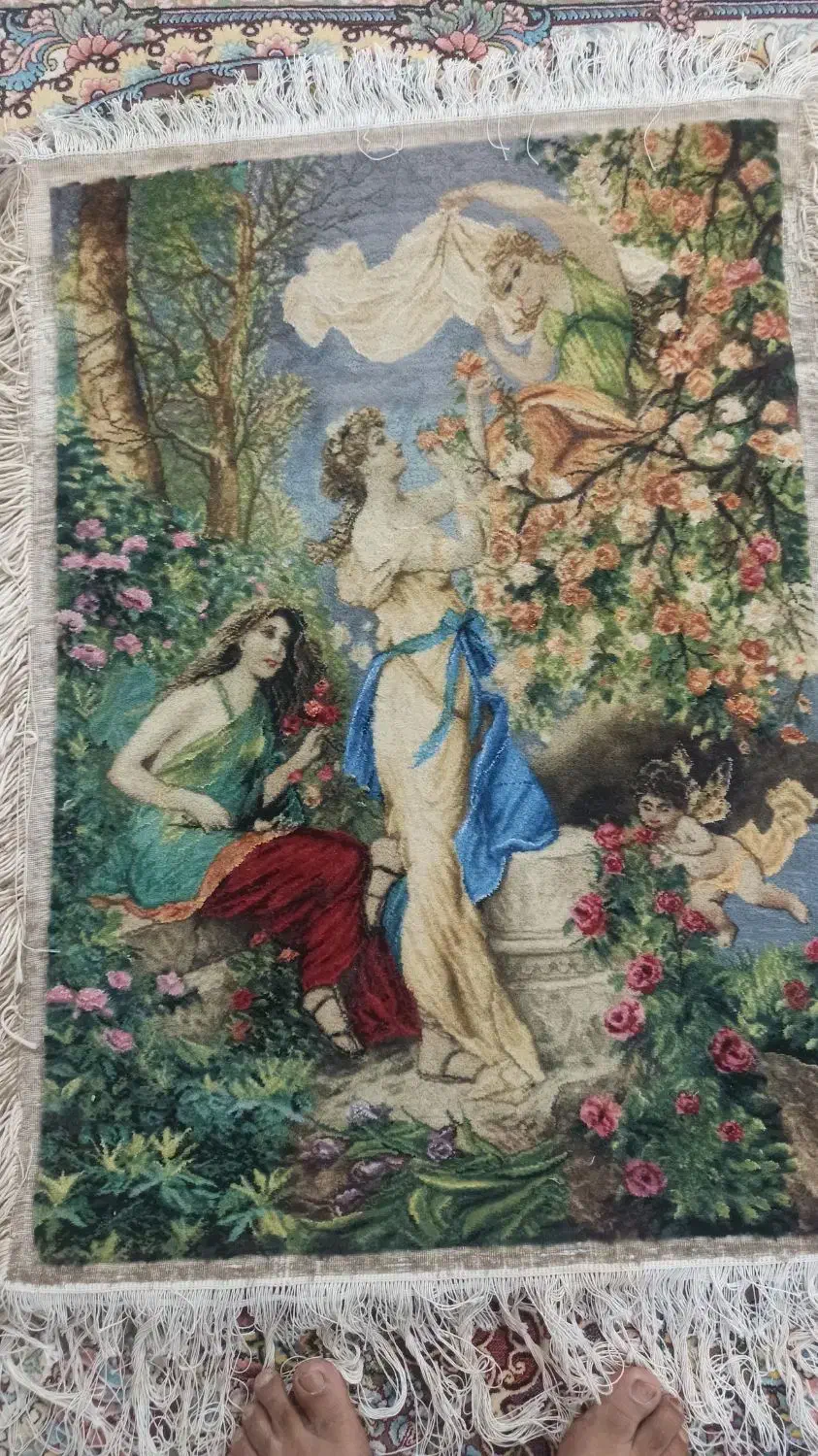 تابلو فرش ابریشم و پشم دستباف|تابلو فرش|کرمان, |دیوار