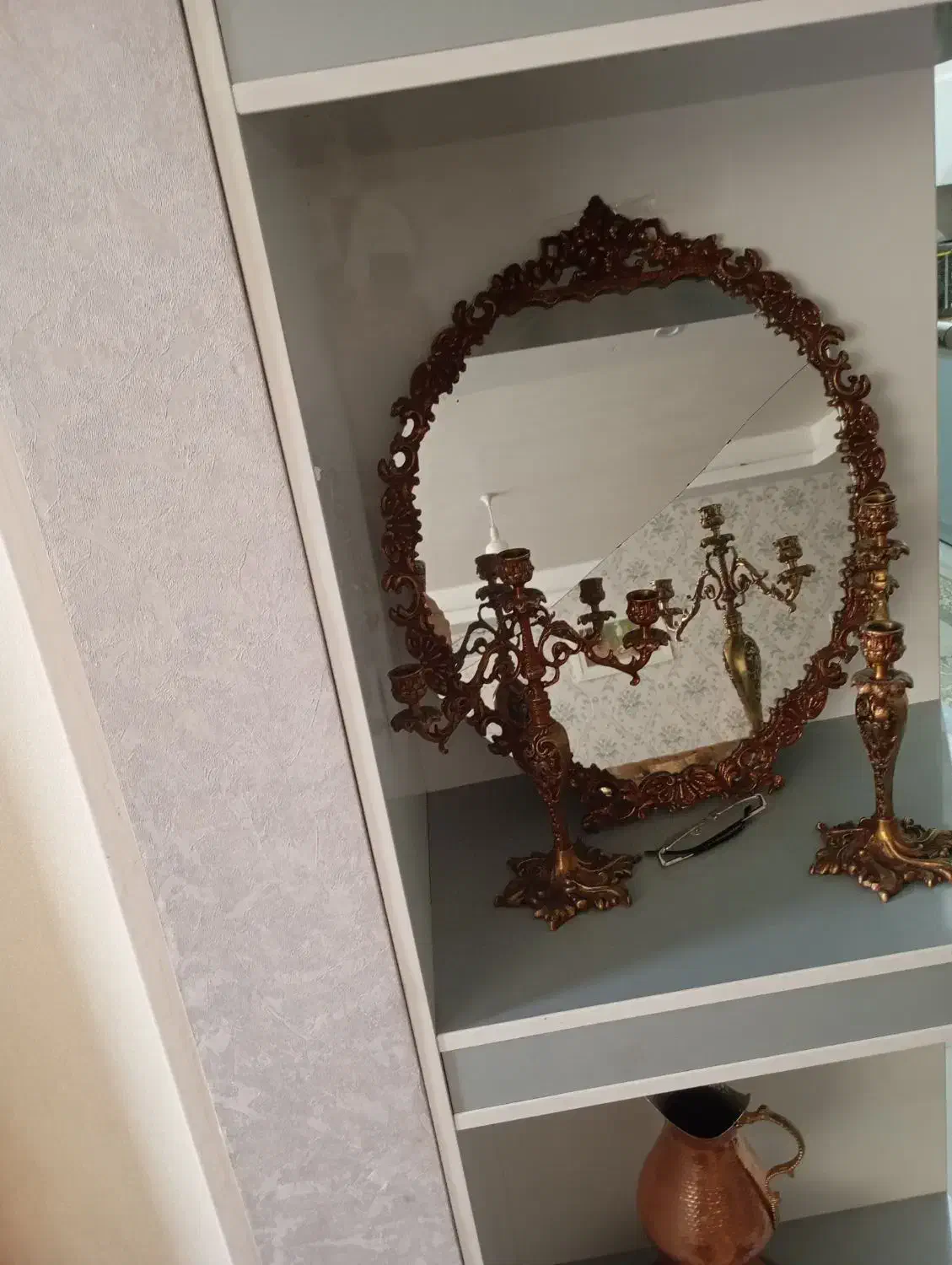 اینه شمعدان تمام برنج|کلکسیون اشیاء عتیقه|زنجان, |دیوار