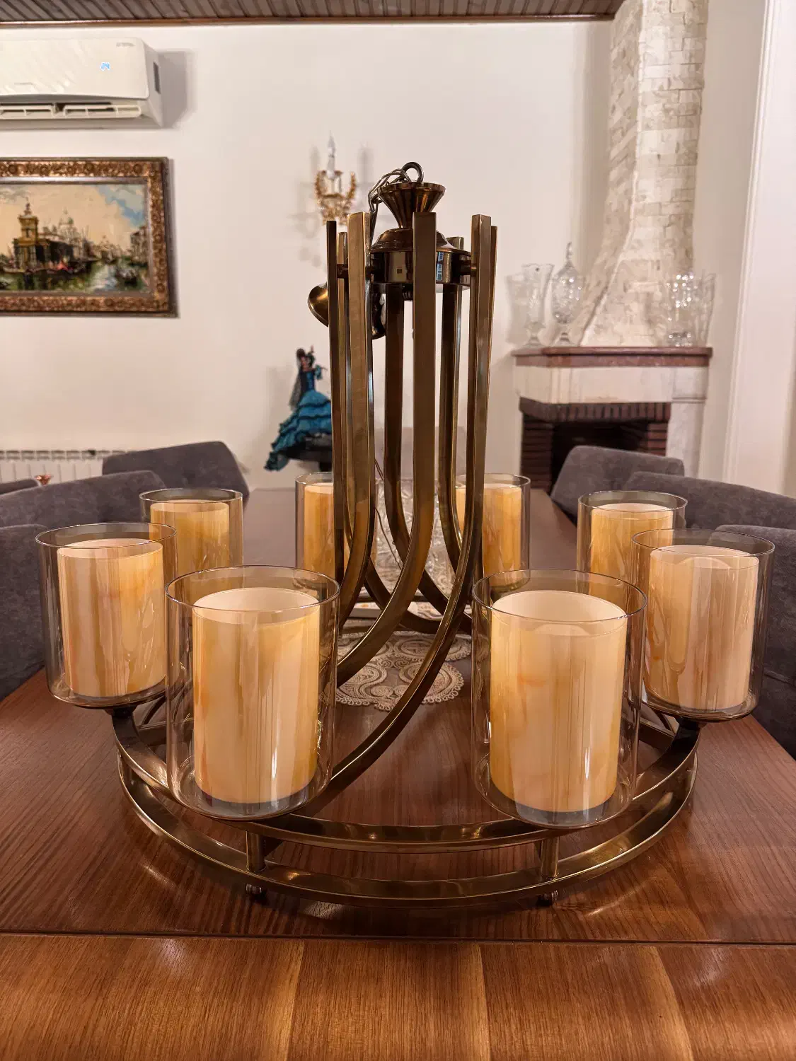 اوستر ۸شعله دو رینگ نور  (رنگ برنزی)|لوستر و چراغ آویز|رشت, گلسار|دیوار