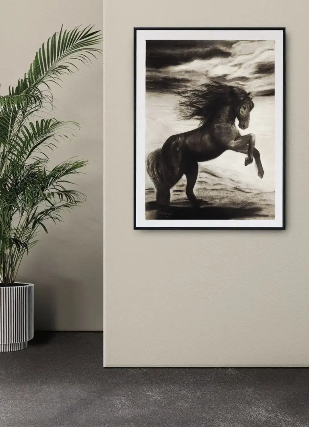 تابلو سیاه قلم اسب، اورجینال|تابلو، نقاشی، عکس|رباط‌کریم, رباط‌کریم|دیوار