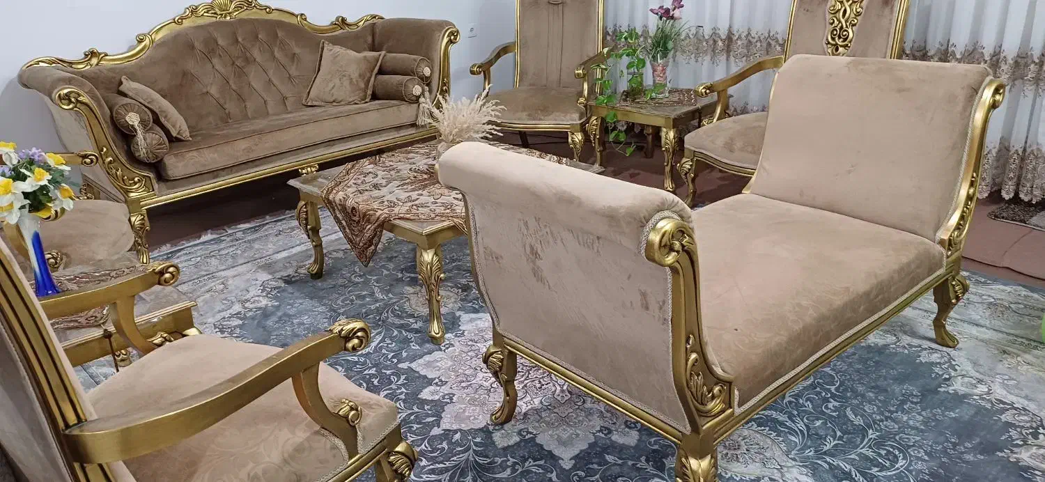 مبلمان کلاسیک ۹نفره کاملا چوب راش حتی کلاف داخل|مبلمان خانگی و میز عسلی|تاکستان, |دیوار