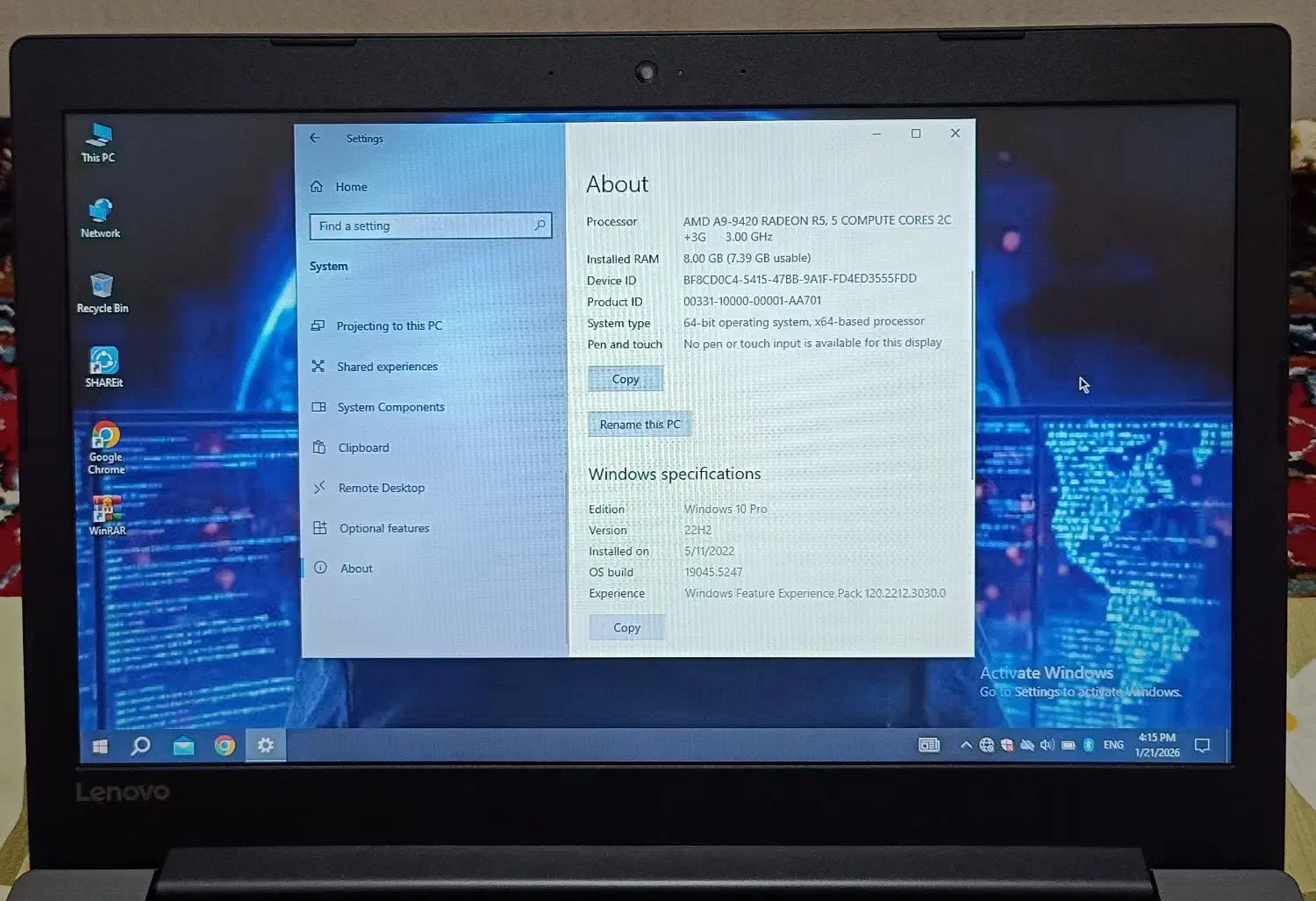 لپ تاپ LENOVO بسیار تمیز|رایانه همراه|فردیس, شهرک شهید حسینی|دیوار
