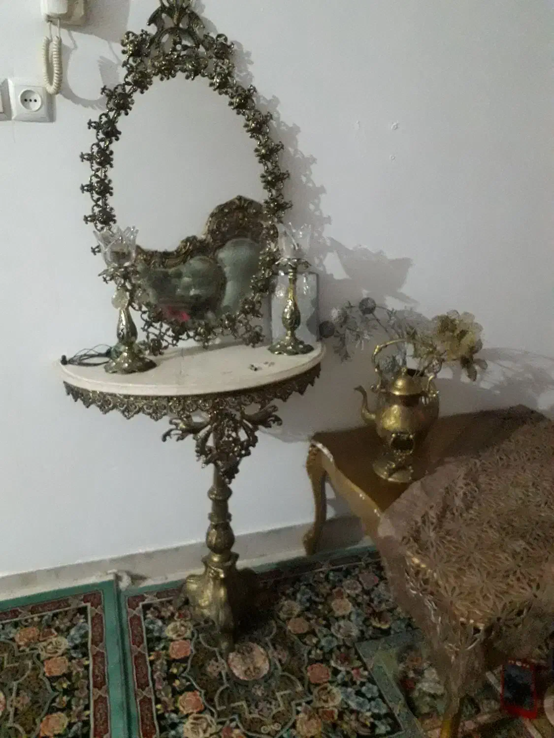 آینه وشمعدان برنجی|بوفه، ویترین، کنسول|پاکدشت, پاکدشت (مامازند)|دیوار