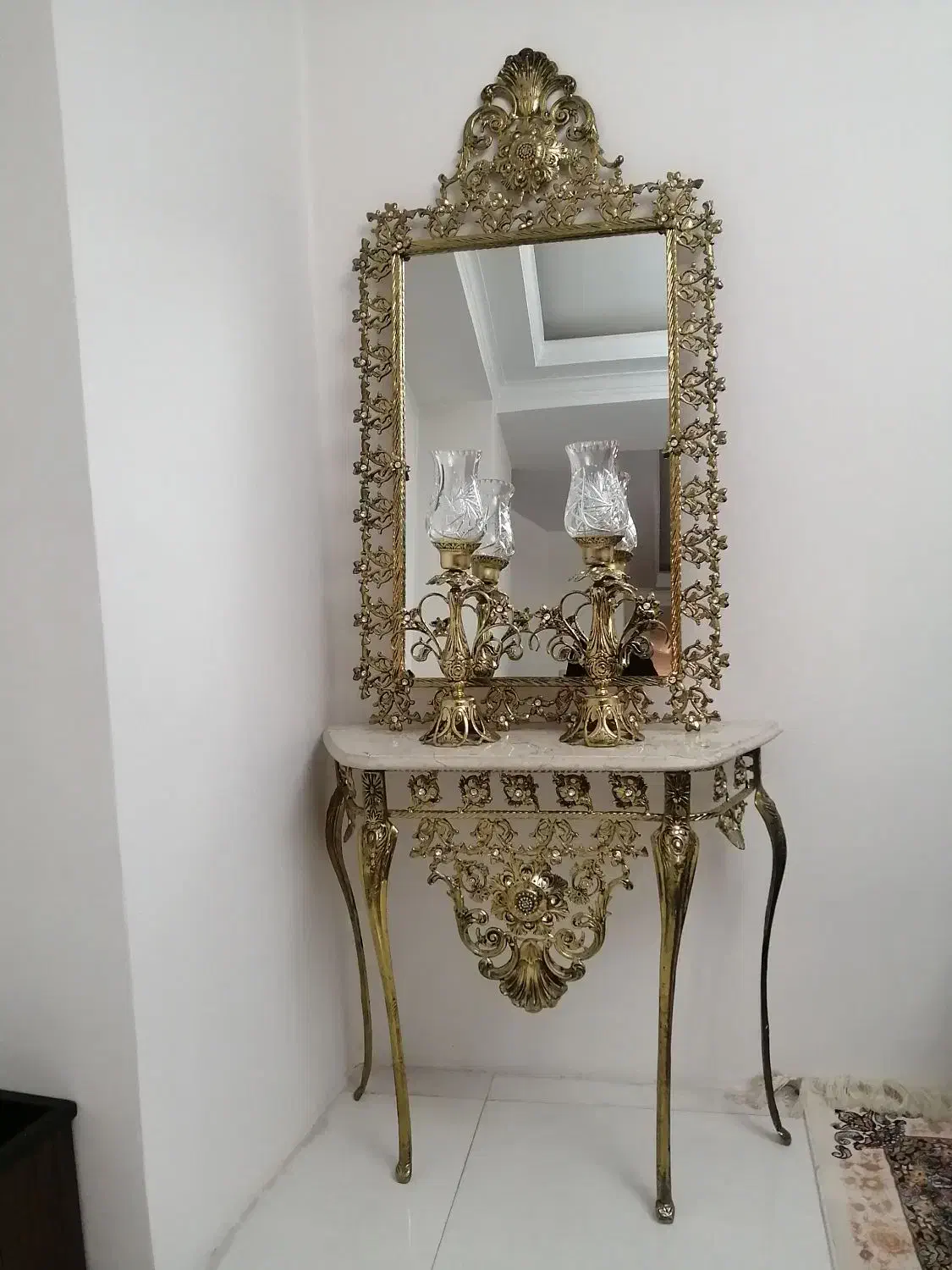 آینه و شمعدان برنجی، کنسول برنجی|مبلمان خانگی و میز عسلی|ری, علایین|دیوار