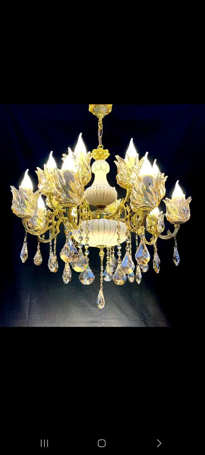 لوستر)۱۶(شانزده شعله سرامیکی برنجی اصلی|لوستر و چراغ آویز|تهران, نعمت‌آباد|دیوار