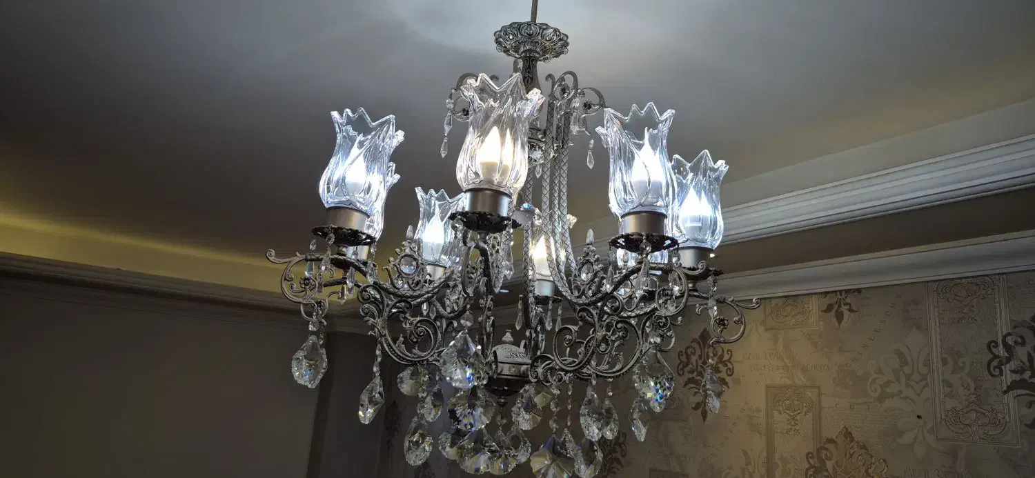 لوستر نقره ای ۸ شاخه|لوستر و چراغ آویز|تبریز, |دیوار