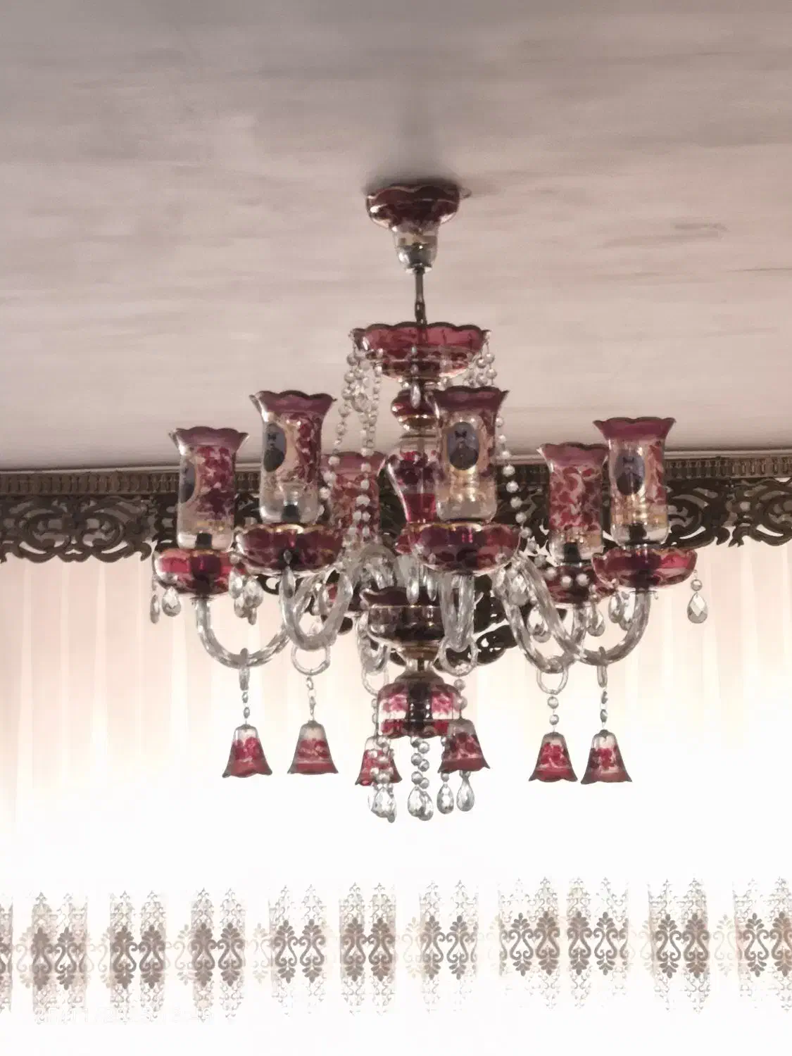 لوستر ۶ شاخه شاه عباسی عتیقه|لوستر و چراغ آویز|شیراز, صاحب الزمان|دیوار