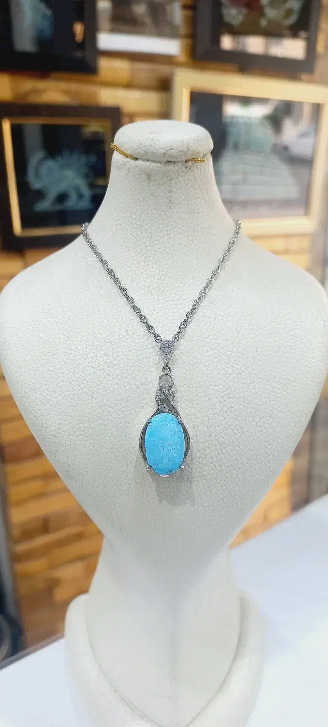 آویز گردنی نقره زنونه نگینهای فیروزه و معدنی|جواهرات|نیشابور, محله میدان باغات|دیوار