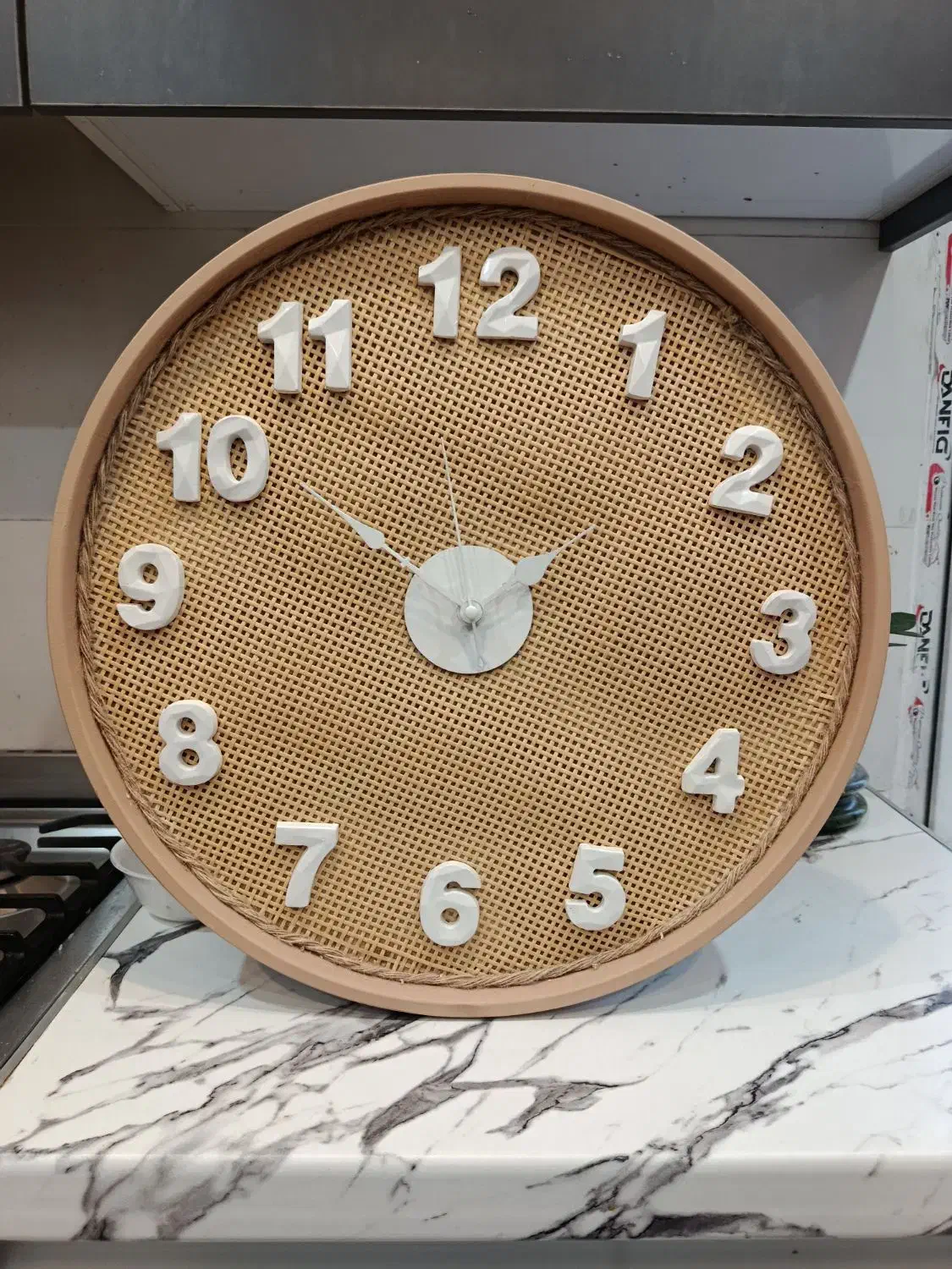 ساعت دیواری چوبی حصیری دست ساز قطر ۵۰|ساعت دیواری و تزئینی|پردیس, فاز ۸|دیوار