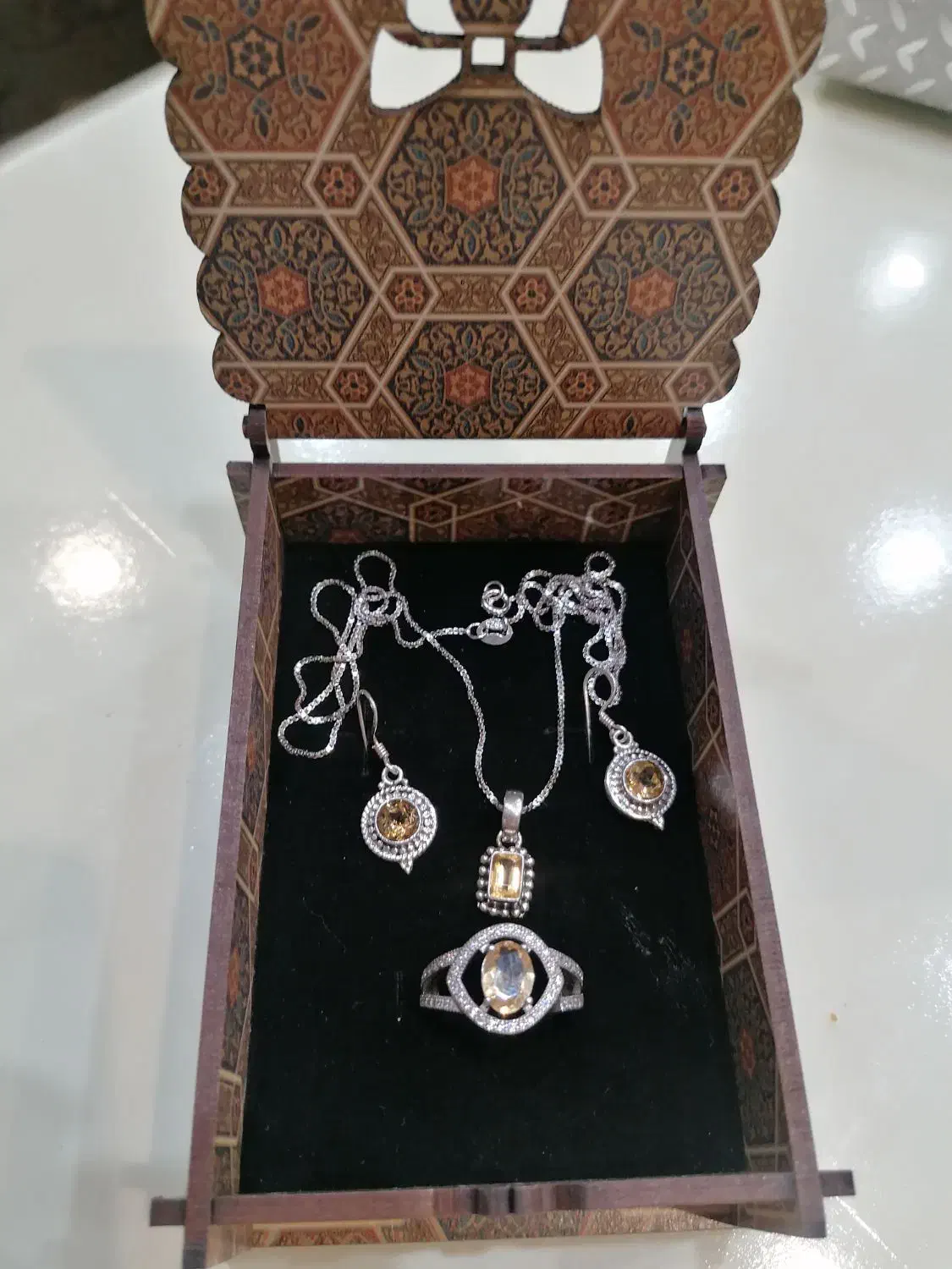 ست نقره 925 خارجی با نگین سنگ سیترین اصل|جواهرات|شیراز, هفت تنان|دیوار