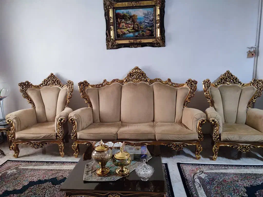 فروش مبل سلطنتی۹ نفره تمام چوب راش|مبلمان خانگی و میز عسلی|میناب, |دیوار