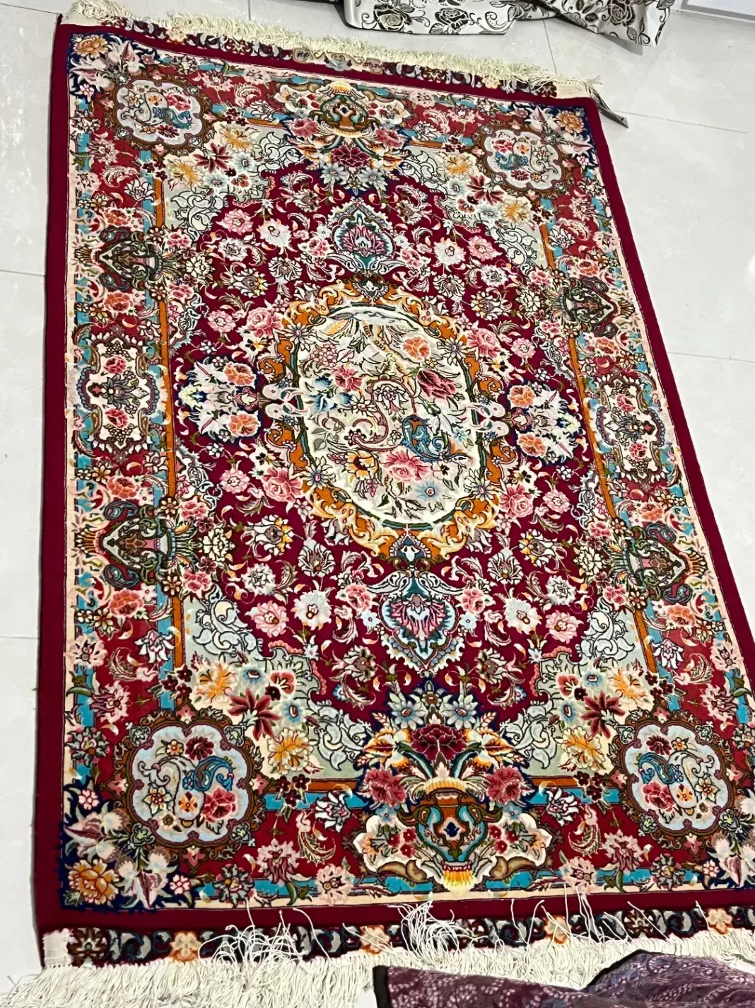 قالیچه ی زرع و نیم ابریشم تبریز|فرش|کرمانشاه, |دیوار